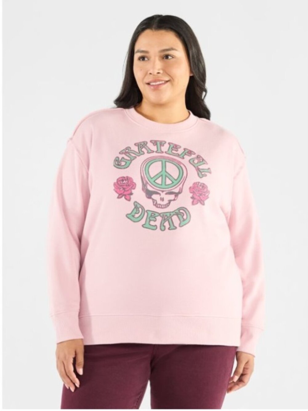 Terra & Sky Women's Plus Size Grateful Dead Peace Roses Graphic Sweatshirt 3X